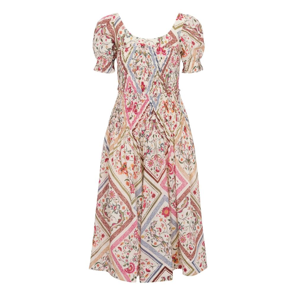 NWT Rebecca Taylor Anya Ramie Floral Smocked Bodice Midi Dress Size 6 - Picture 3 of 5